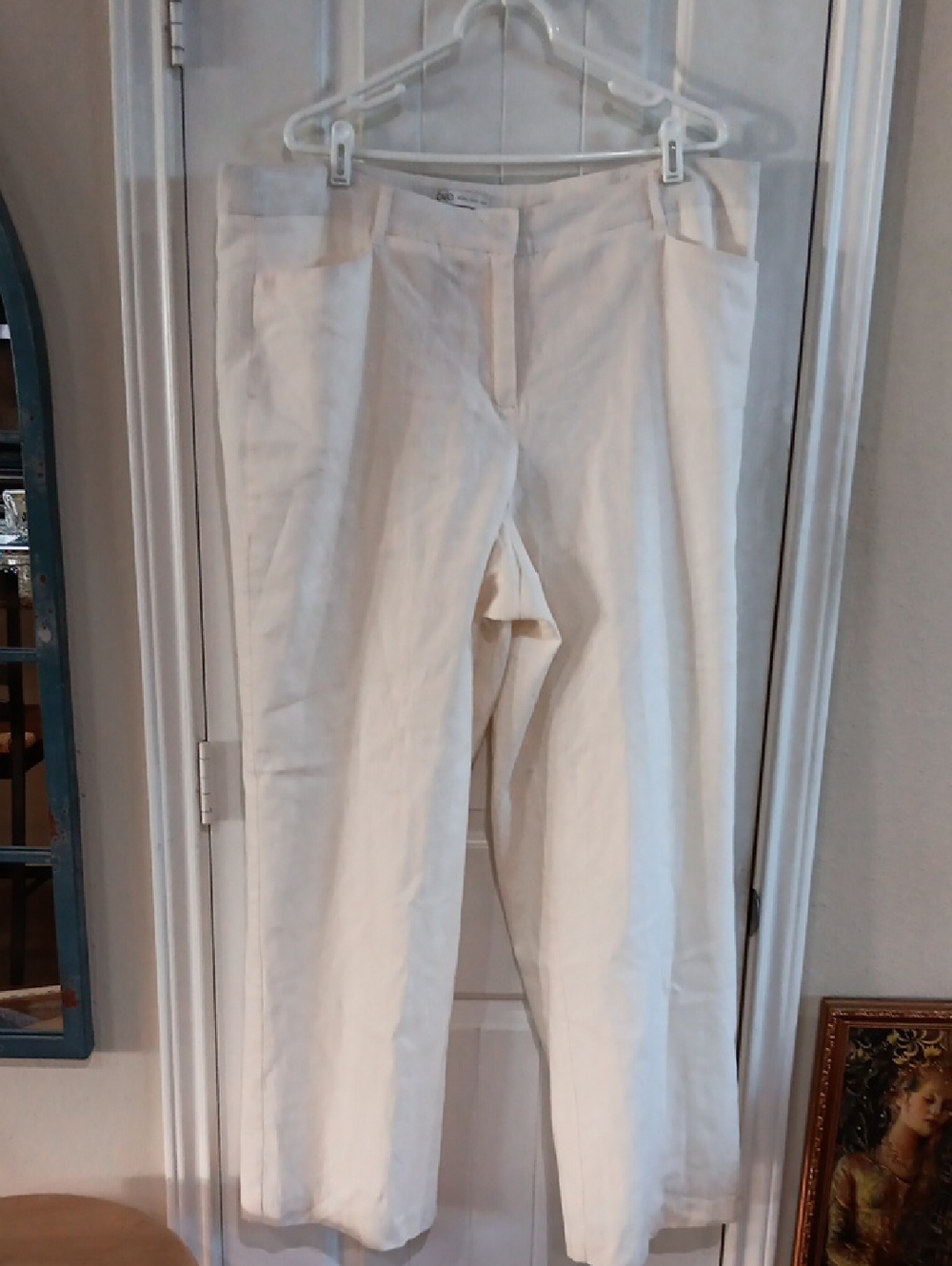 Cato Woman White Linen Rayon Blend Wide Leg Trousers Lined Size 16W